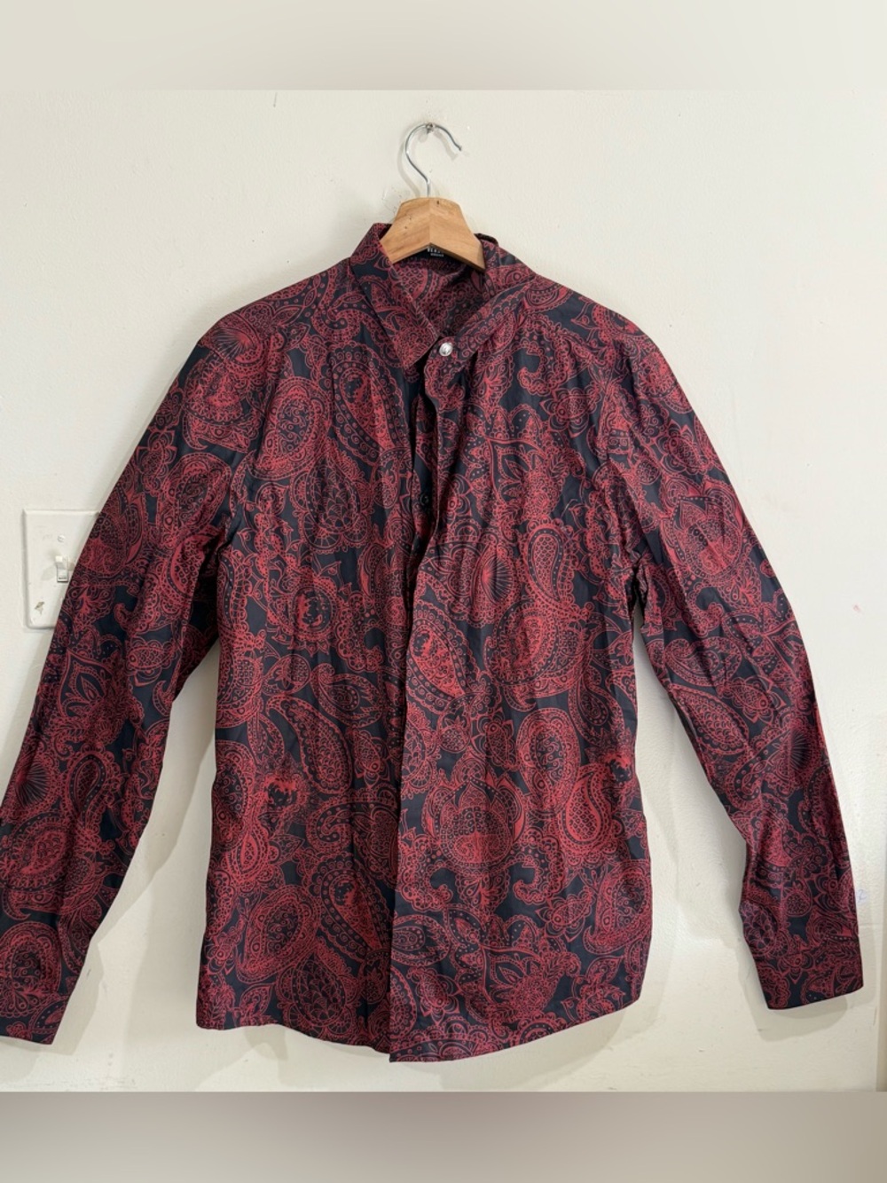Versus Versace Black & Red Paisley-Print Button Down Shirt